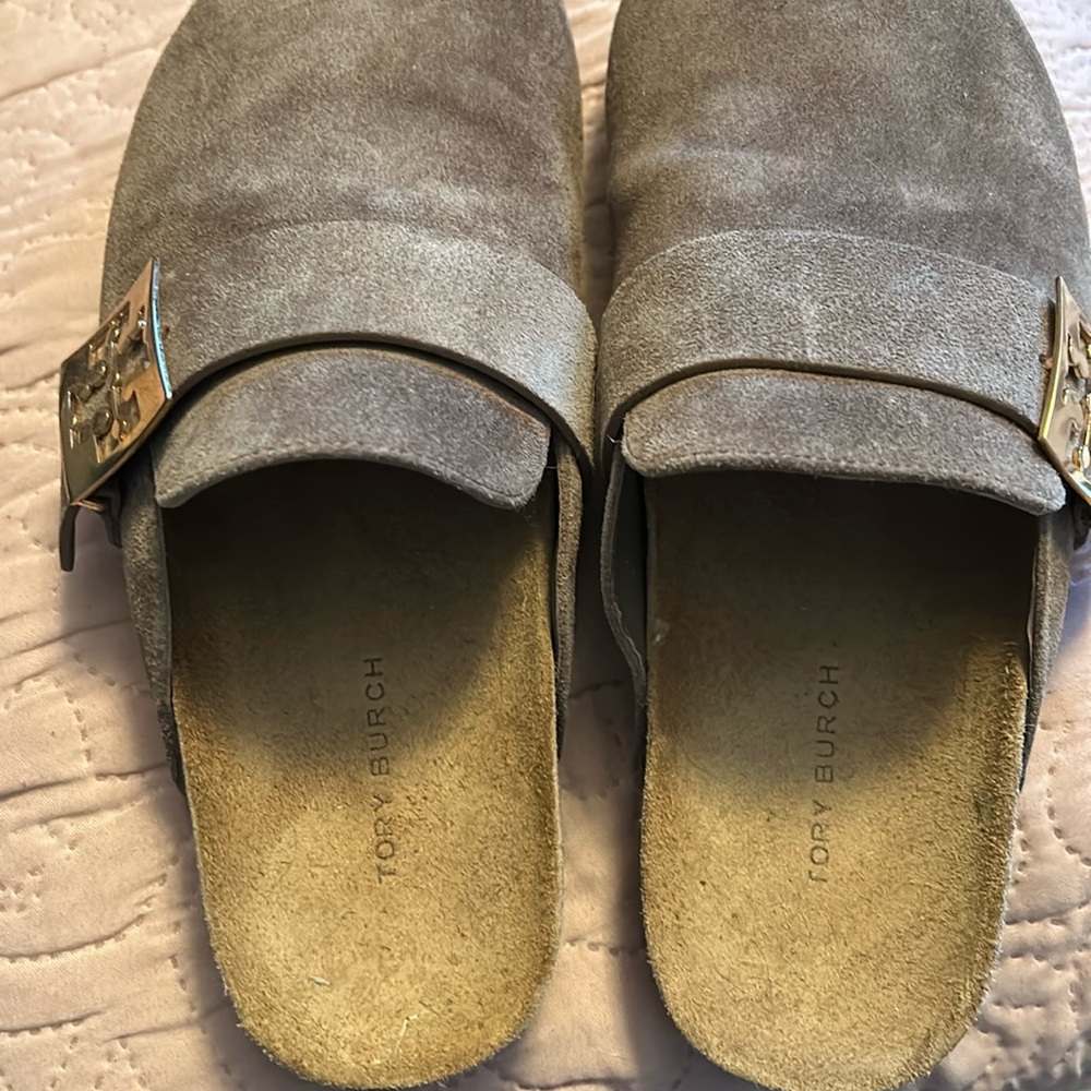 Tory Burch suede mules ! Sz 5 like new !